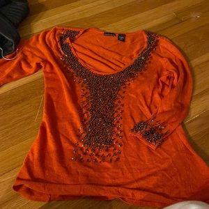 Orange 3/4 sleeve dress top or date top